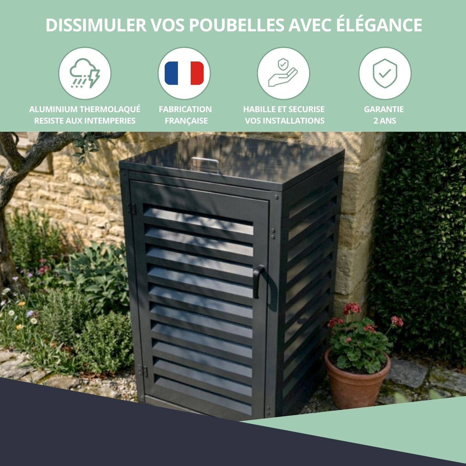 Cache Poubelle Extérieur Simple en Aluminium thermolaqué - Abri pour 1 conteneur 120 Litres – Gris Anthracite RAL 7016 - Image 7