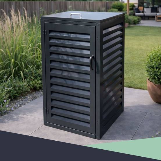 Cache Poubelle Extérieur Simple en Aluminium thermolaqué - Abri pour 1 conteneur 120 Litres – Gris Anthracite RAL 7016 - Image 8