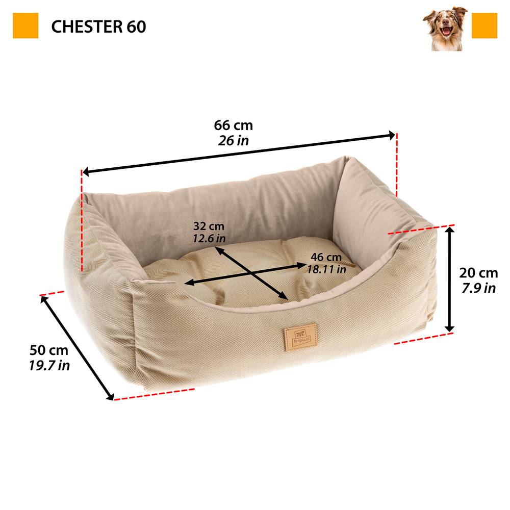 Ferplast - Lit Chiens et Chats Couchage CHESTER 60, avec Coussin Double-face, Tweed et Velours, Lavable, Bleu - Imagen 2