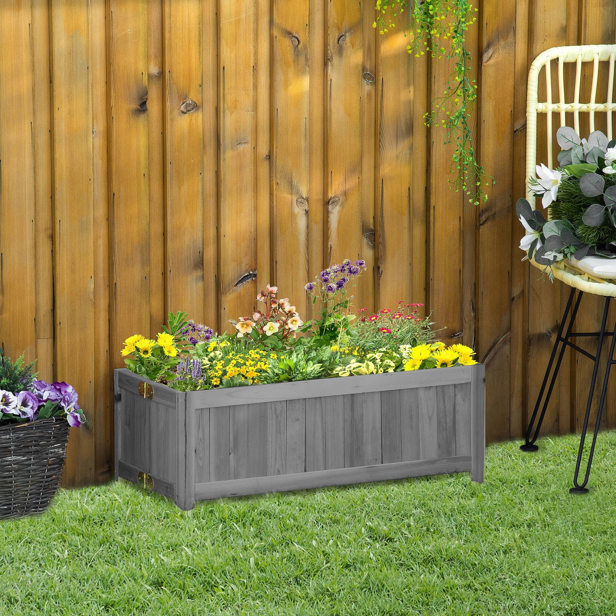 Outsunny - Jardinière sur pied pliable bac à Fleurs 70x30x25 cm pliable bois sapin gris - Outsunny - Image 4