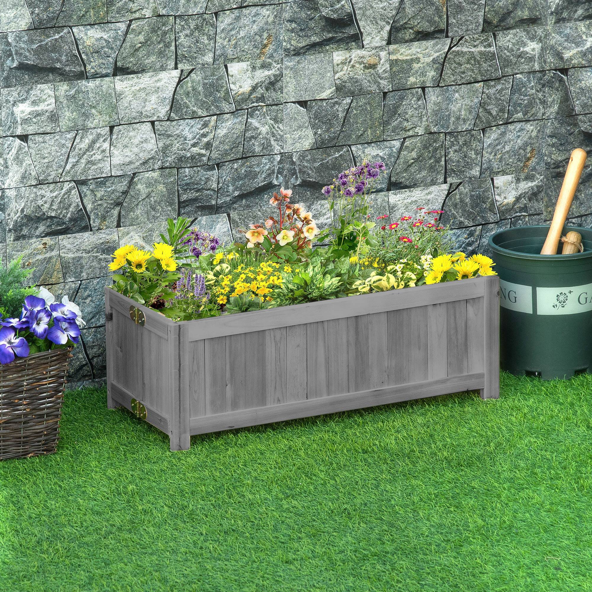 Outsunny - Jardinière sur pied pliable bac à Fleurs 70x30x25 cm pliable bois sapin gris - Outsunny - Image 2