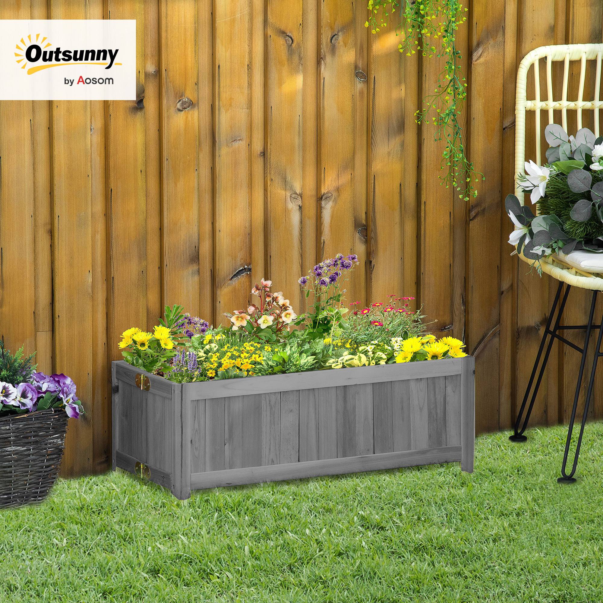 Outsunny - Jardinière sur pied pliable bac à Fleurs 70x30x25 cm pliable bois sapin gris - Outsunny - Image 9
