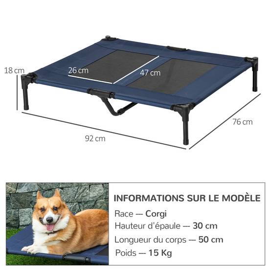 Lit surélevé XL chien Tissu Oxford Textilène Repos ventilé 92x76x18cm Bleu - ComfortXL Outdoor Living - Image 5