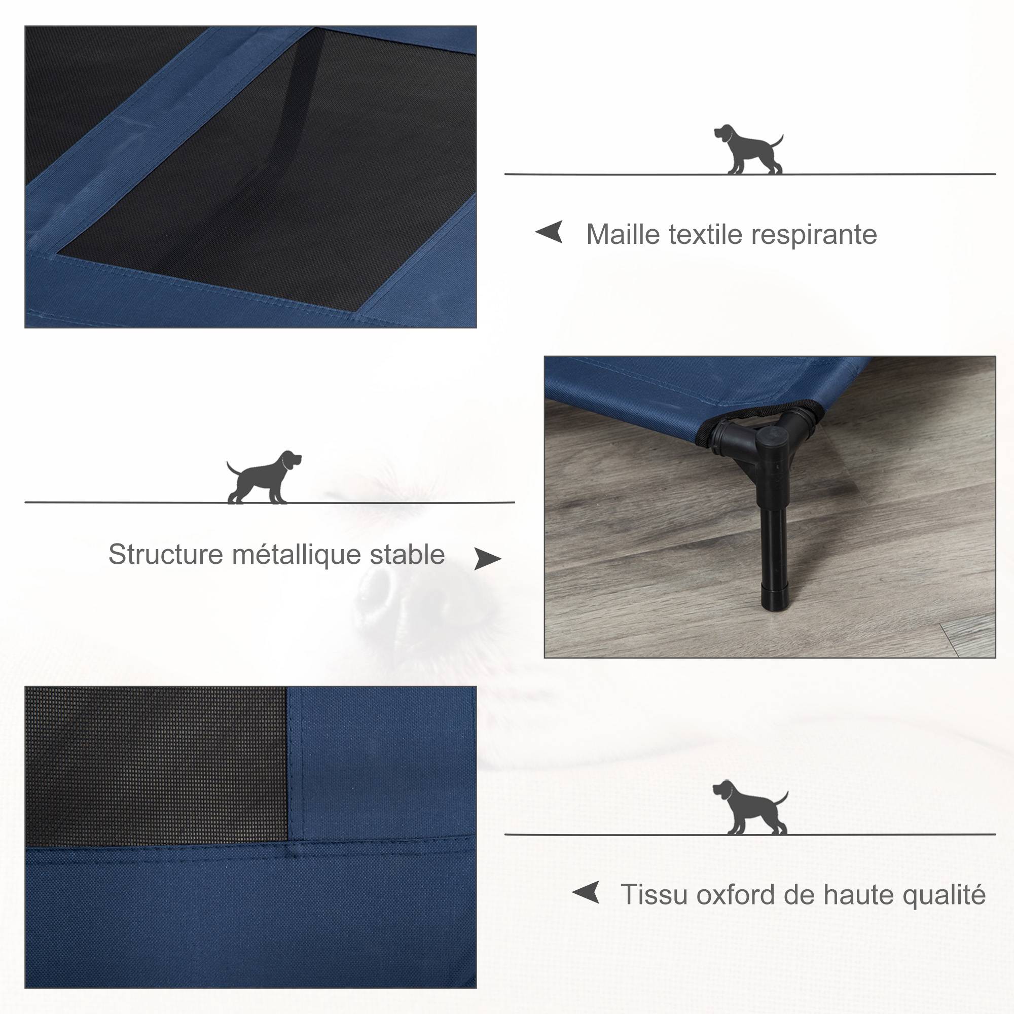 Lit surélevé XL chien Tissu Oxford Textilène Repos ventilé 92x76x18cm Bleu - ComfortXL Outdoor Living - Image 8
