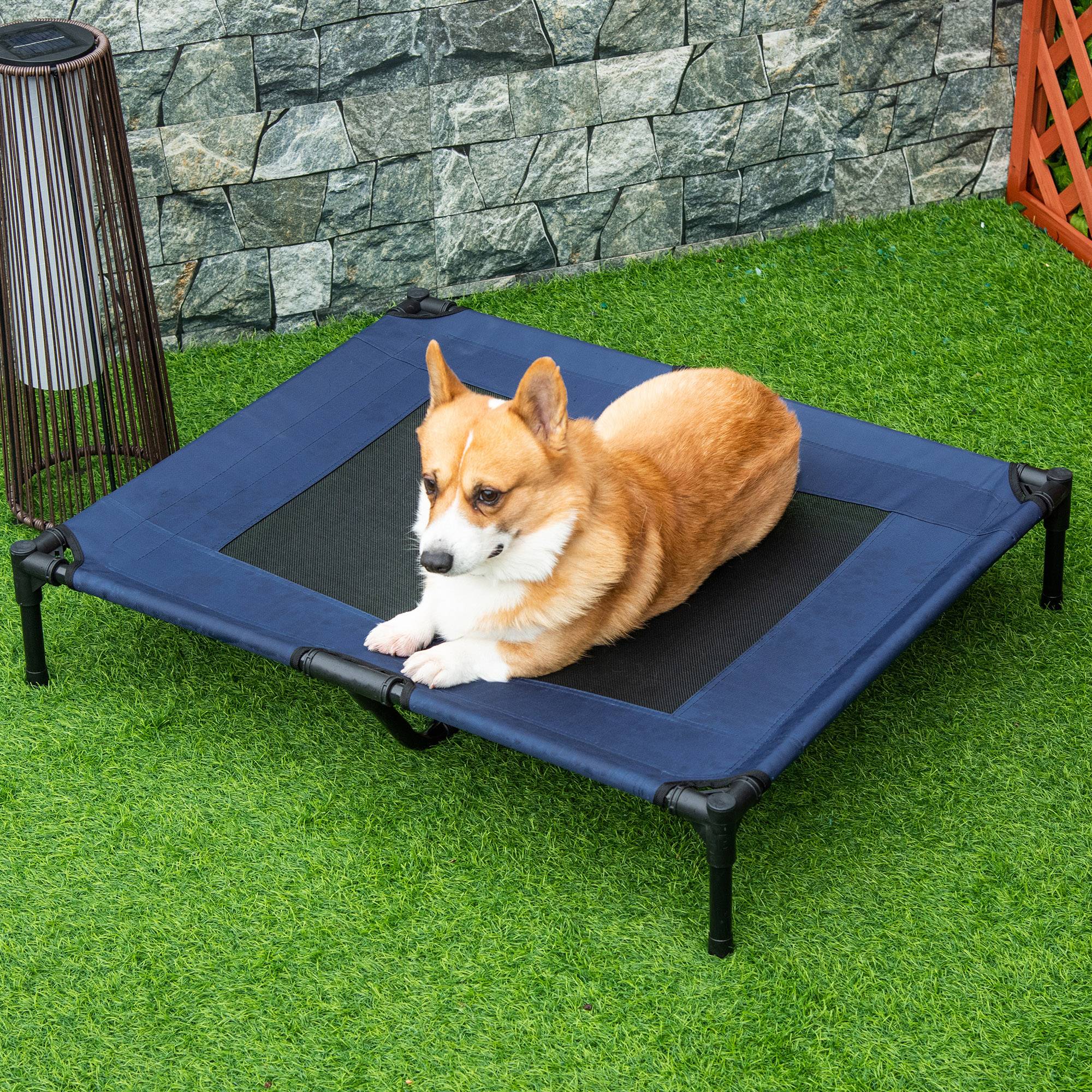 Lit surélevé XL chien Tissu Oxford Textilène Repos ventilé 92x76x18cm Bleu - ComfortXL Outdoor Living - Image 3