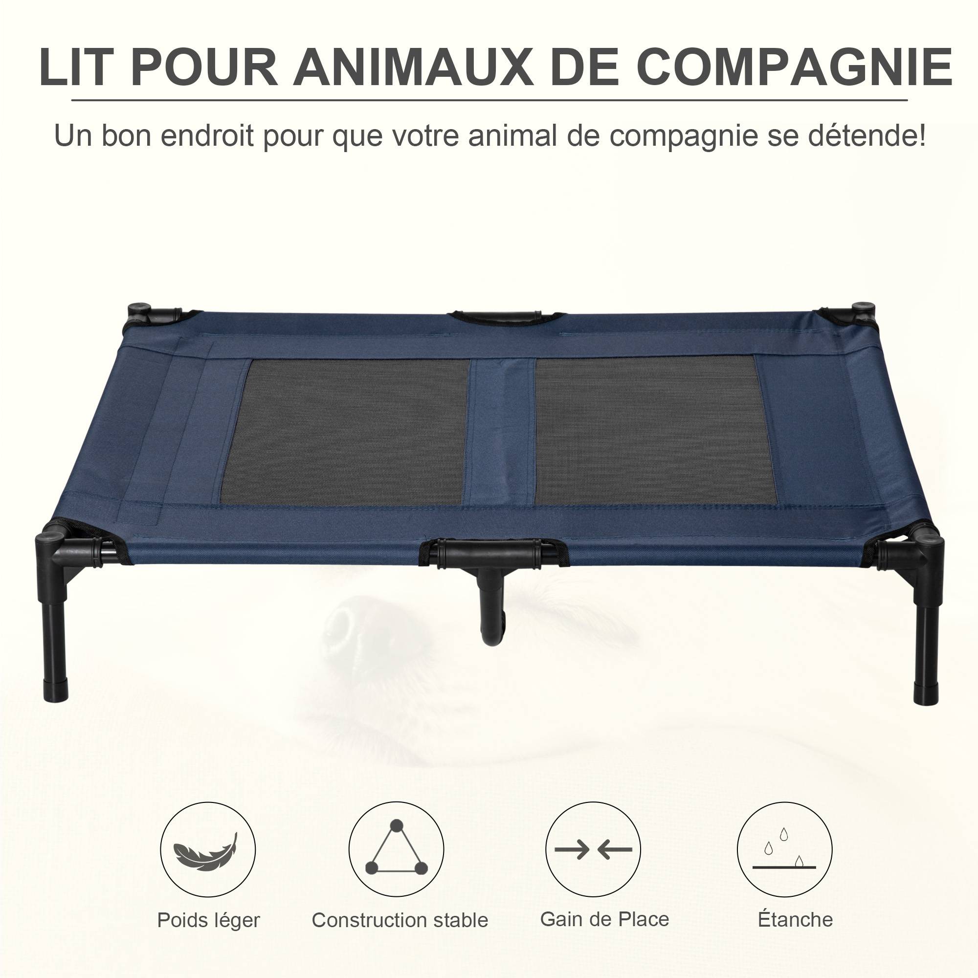 Lit surélevé XL chien Tissu Oxford Textilène Repos ventilé 92x76x18cm Bleu - ComfortXL Outdoor Living - Image 6