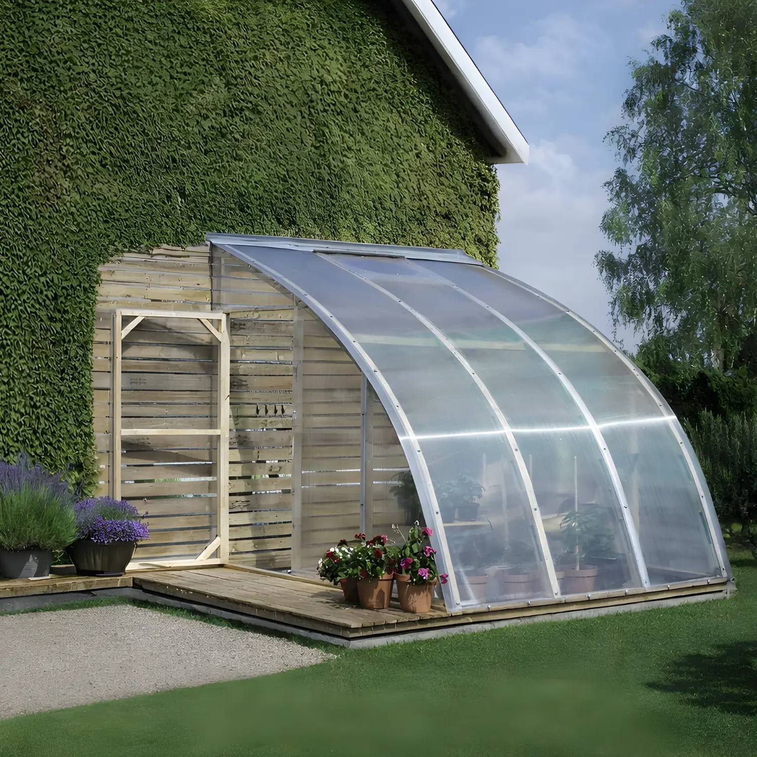 Serre en bois adossée 12m² Norhage Vegg 300 - Polycarbonate 16mm - Image 2