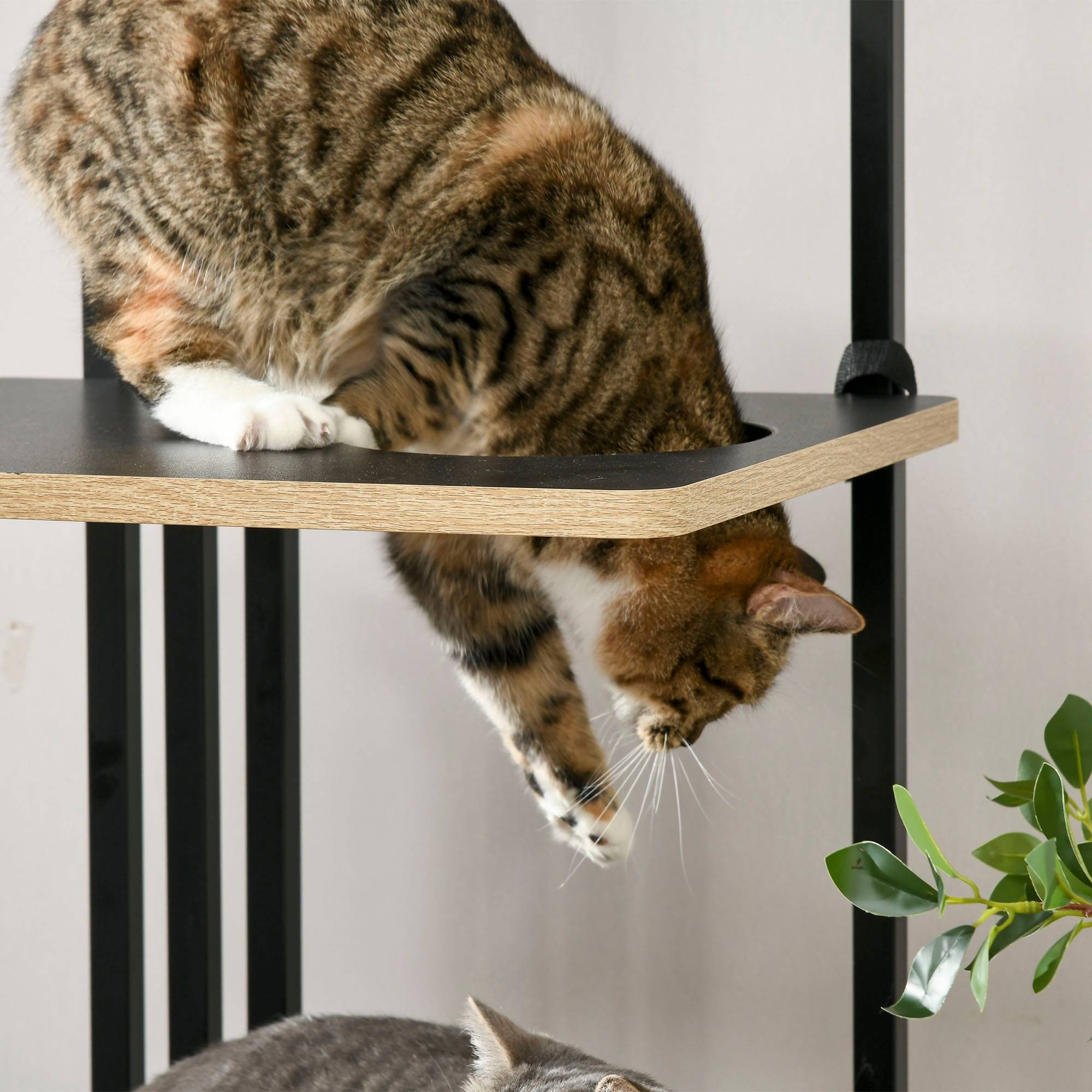 Arbre à chat 170 cm avec grand griffoir, coussin, planche à griffer, 3 plateformes, mobilier pour chat en acier noir - Image 7