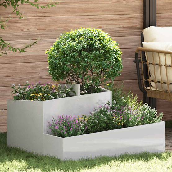 Grand pot de fleurs carré Acier Inox intérieur extérieur Argent 80x80x50 cm – ComfortXL Outdoor Living - Image 1