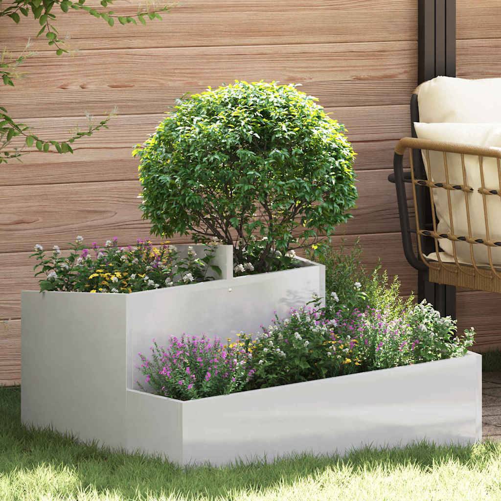 Grand pot de fleurs carré Acier Inox intérieur extérieur Argent 80x80x50 cm – ComfortXL Outdoor Living - Image 1