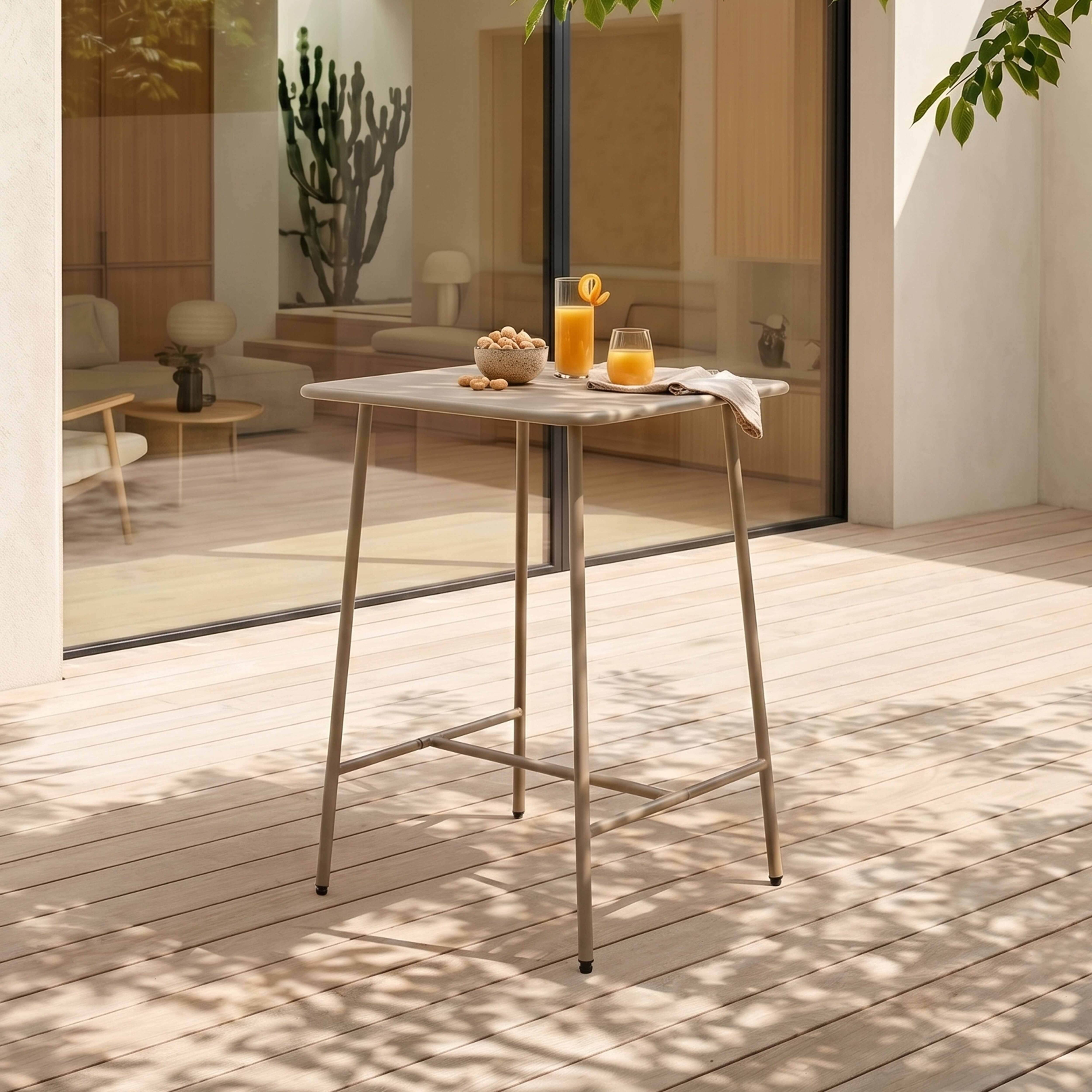 Oviala - Table haute de jardin carrée en acier taupe Palavas - Oviala - Imagen 2
