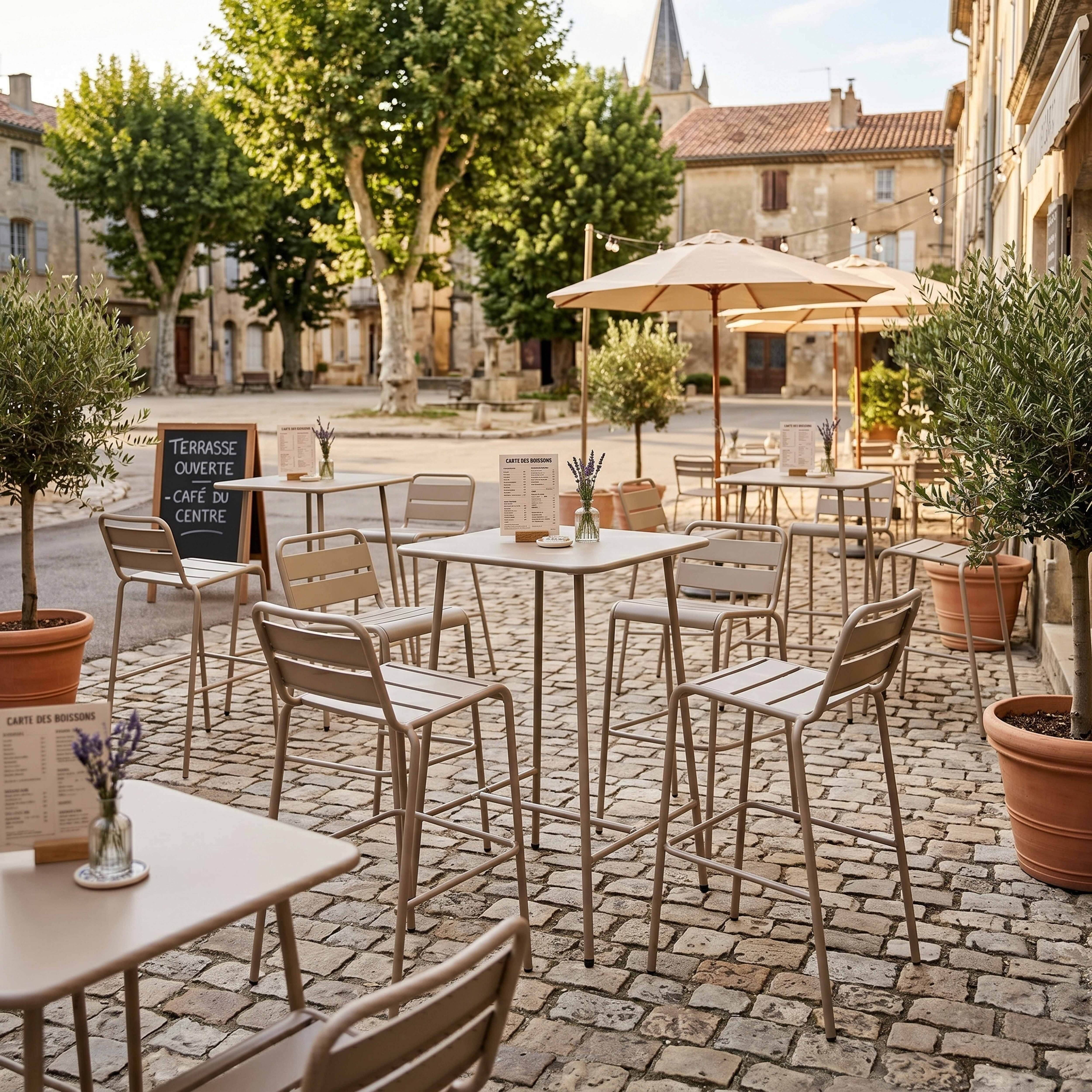 Oviala - Table haute de jardin carrée en acier taupe Palavas - Oviala - Imagen 4