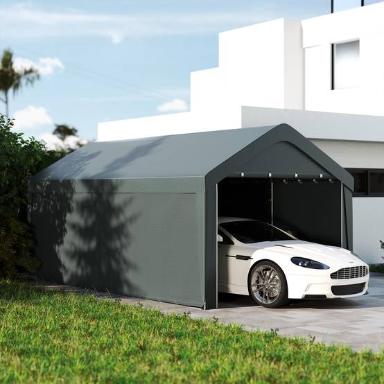 Carport abri voiture acier PE pour extérieur parois amovibles 6x3m gris foncé - ComfortXL Outdoor Living - Image 3