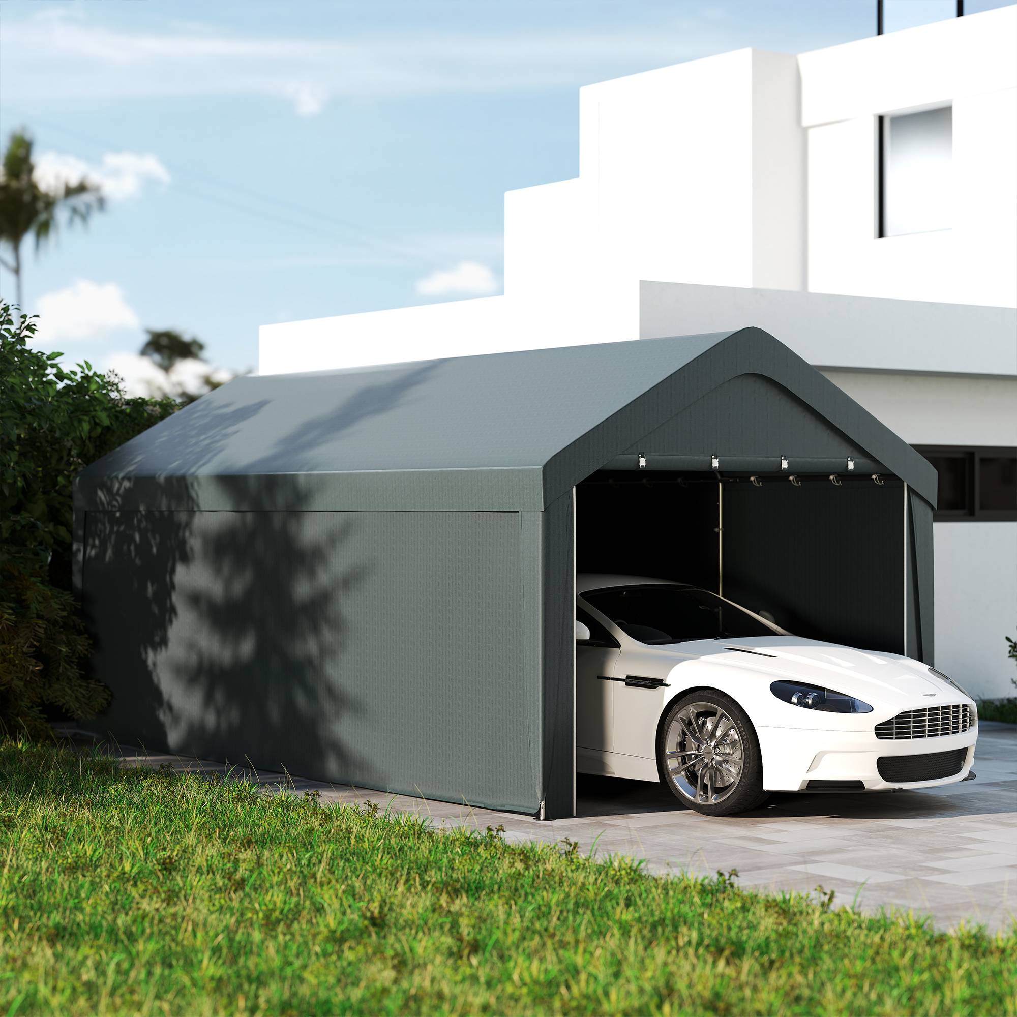 Carport abri voiture acier PE pour extérieur parois amovibles 6x3m gris foncé - ComfortXL Outdoor Living - Image 3