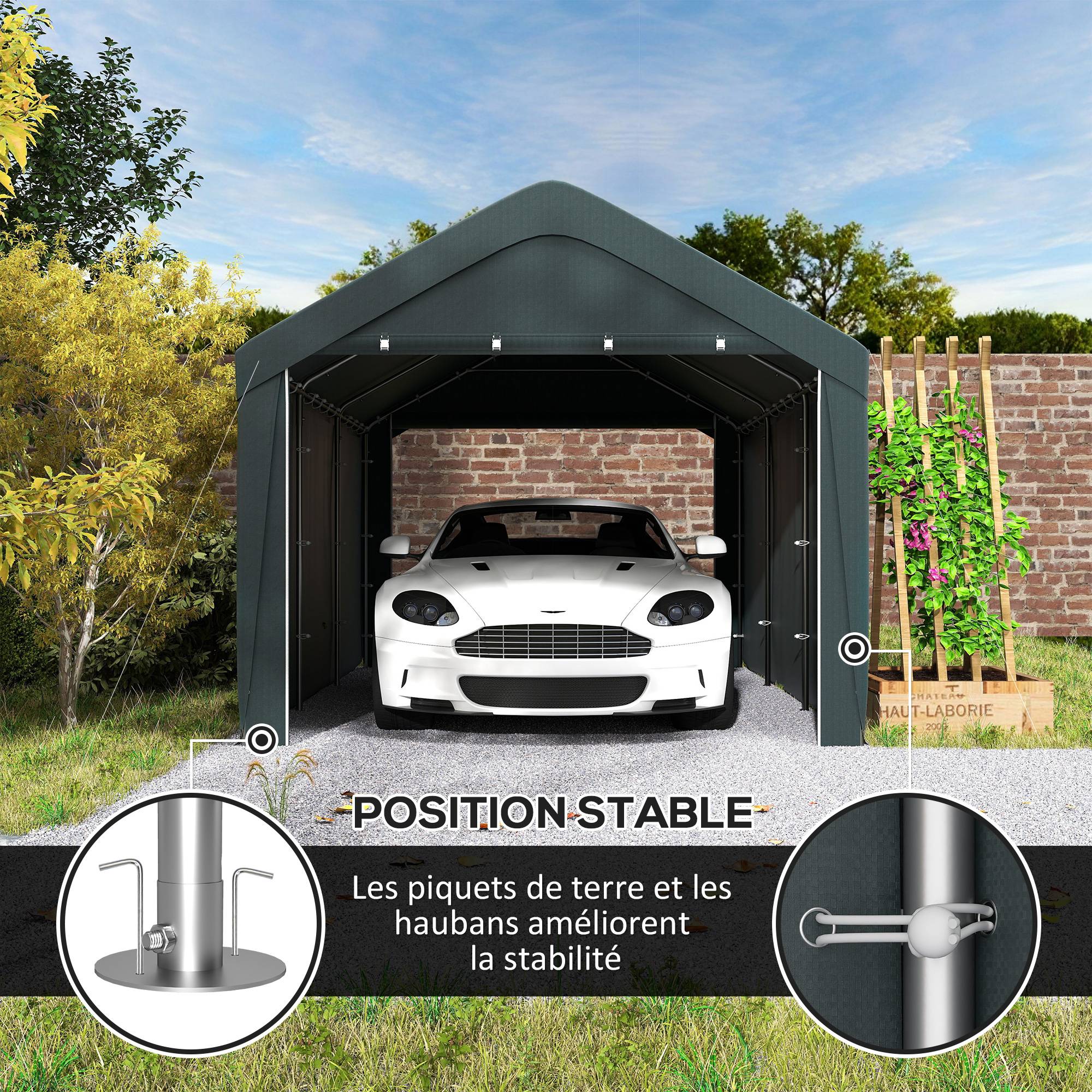 Carport abri voiture acier PE pour extérieur parois amovibles 6x3m gris foncé - ComfortXL Outdoor Living - Image 10