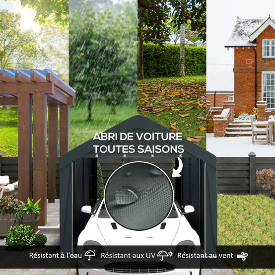 Carport abri voiture acier PE pour extérieur parois amovibles 6x3m gris foncé - ComfortXL Outdoor Living - Image 6
