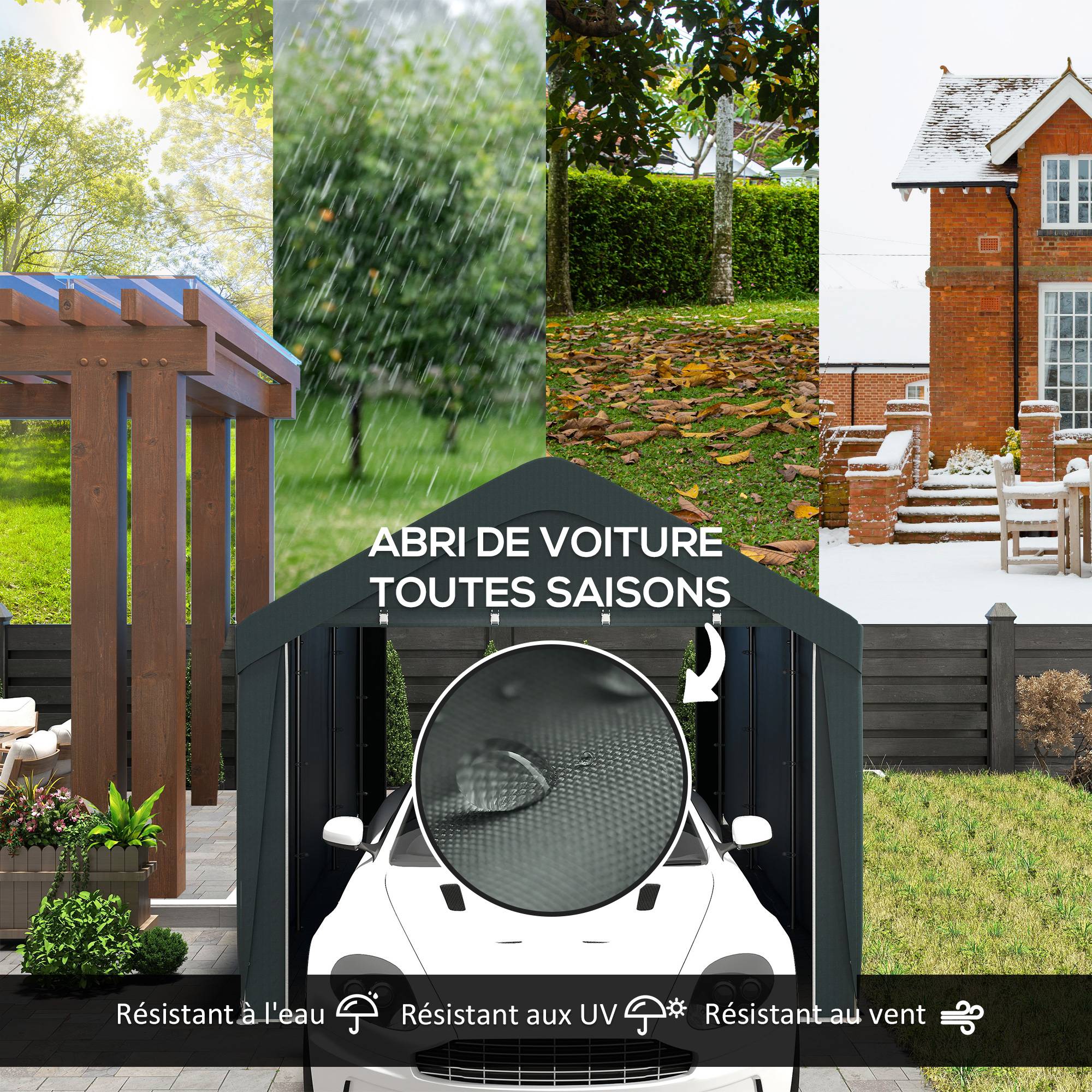 Carport abri voiture acier PE pour extérieur parois amovibles 6x3m gris foncé - ComfortXL Outdoor Living - Image 6