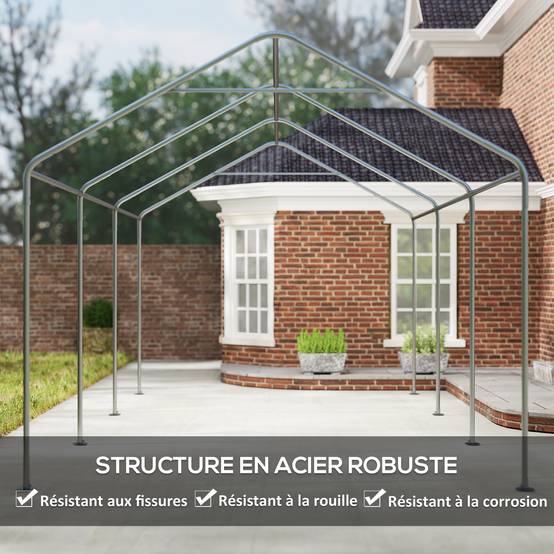 Carport abri voiture acier PE pour extérieur parois amovibles 6x3m gris foncé - ComfortXL Outdoor Living - Image 9