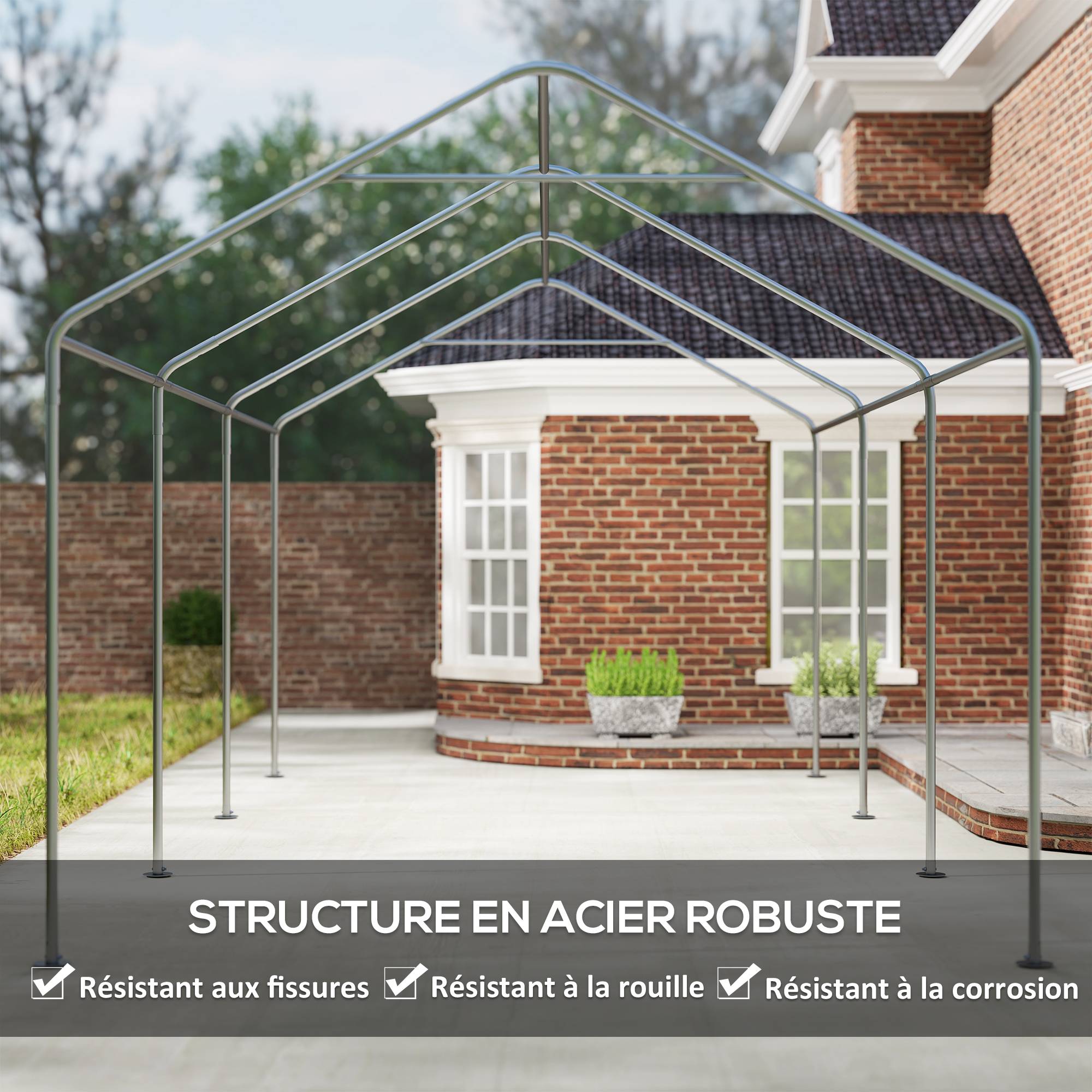 Carport abri voiture acier PE pour extérieur parois amovibles 6x3m gris foncé - ComfortXL Outdoor Living - Image 9