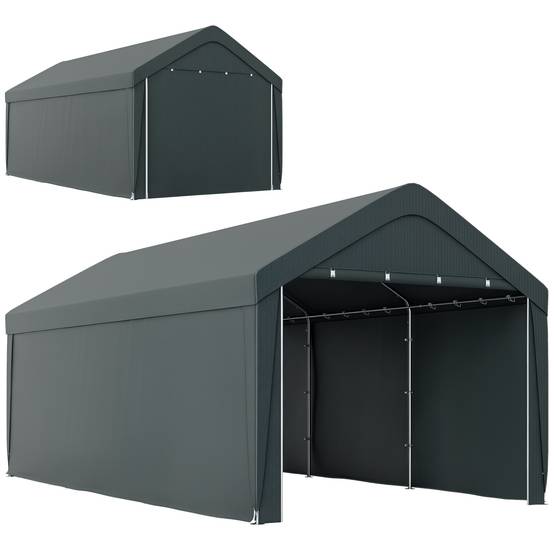 Carport abri voiture acier PE pour extérieur parois amovibles 6x3m gris foncé - ComfortXL Outdoor Living - Image 1