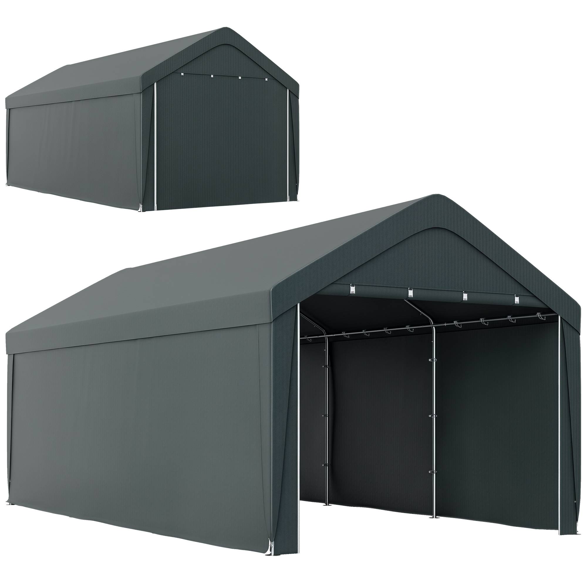 Carport abri voiture acier PE pour extérieur parois amovibles 6x3m gris foncé - ComfortXL Outdoor Living - Image 1