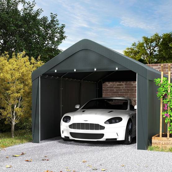 Carport abri voiture acier PE pour extérieur parois amovibles 6x3m gris foncé - ComfortXL Outdoor Living - Image 4