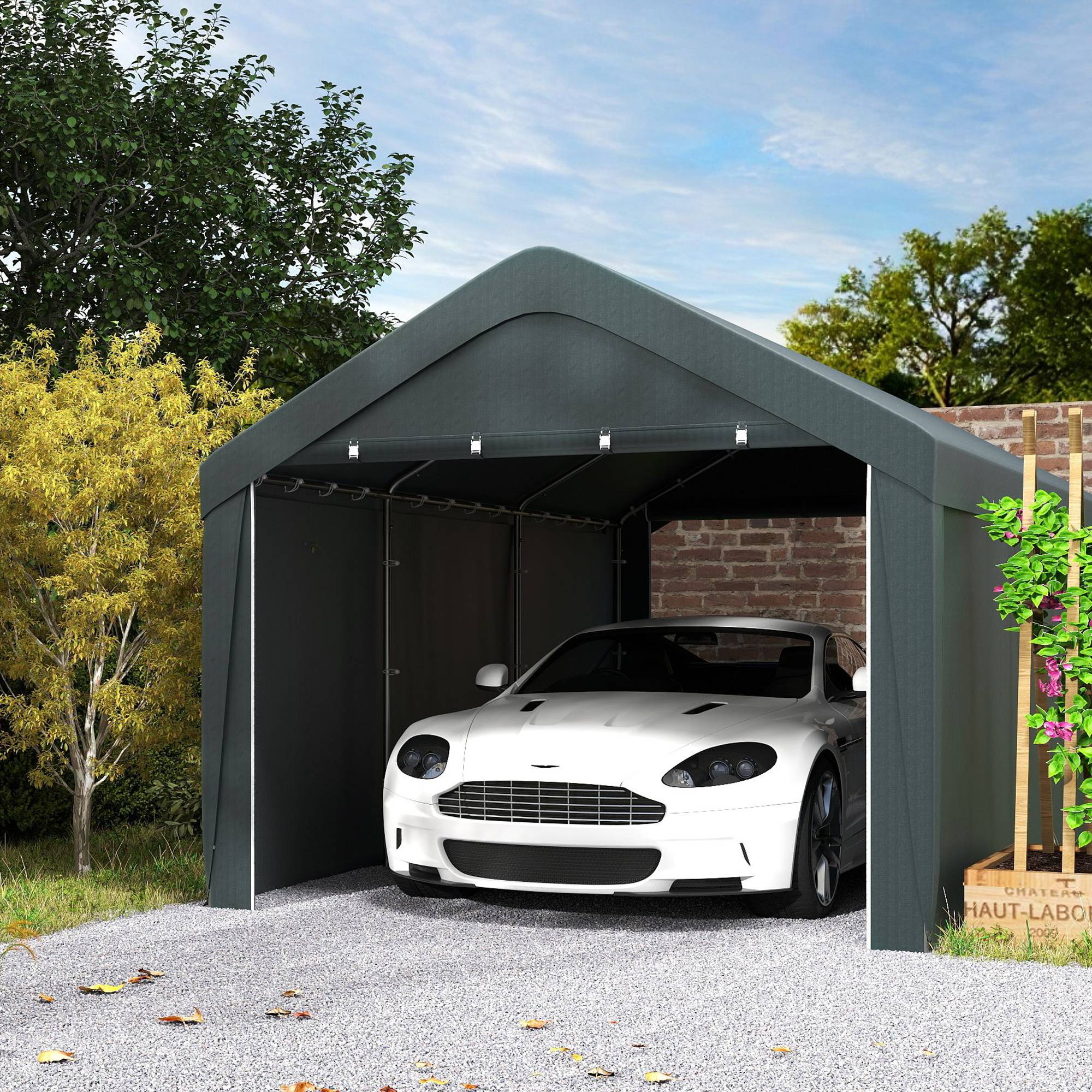 Carport abri voiture acier PE pour extérieur parois amovibles 6x3m gris foncé - ComfortXL Outdoor Living - Image 4