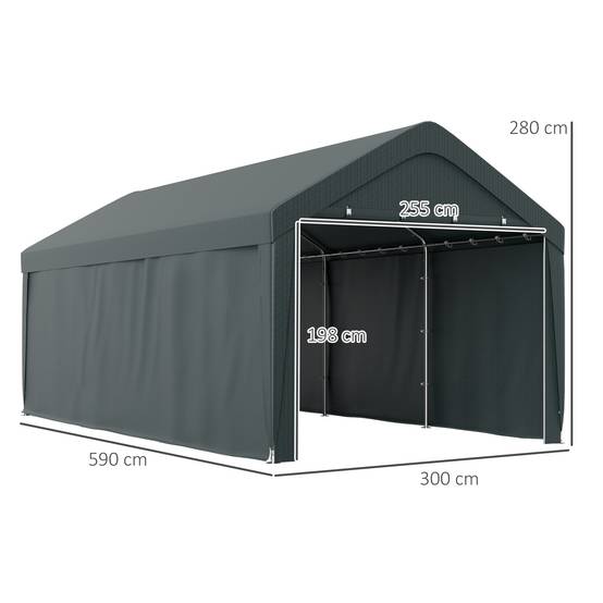 Carport abri voiture acier PE pour extérieur parois amovibles 6x3m gris foncé - ComfortXL Outdoor Living - Image 5