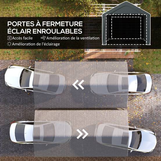 Carport abri voiture acier PE pour extérieur parois amovibles 6x3m gris foncé - ComfortXL Outdoor Living - Image 8