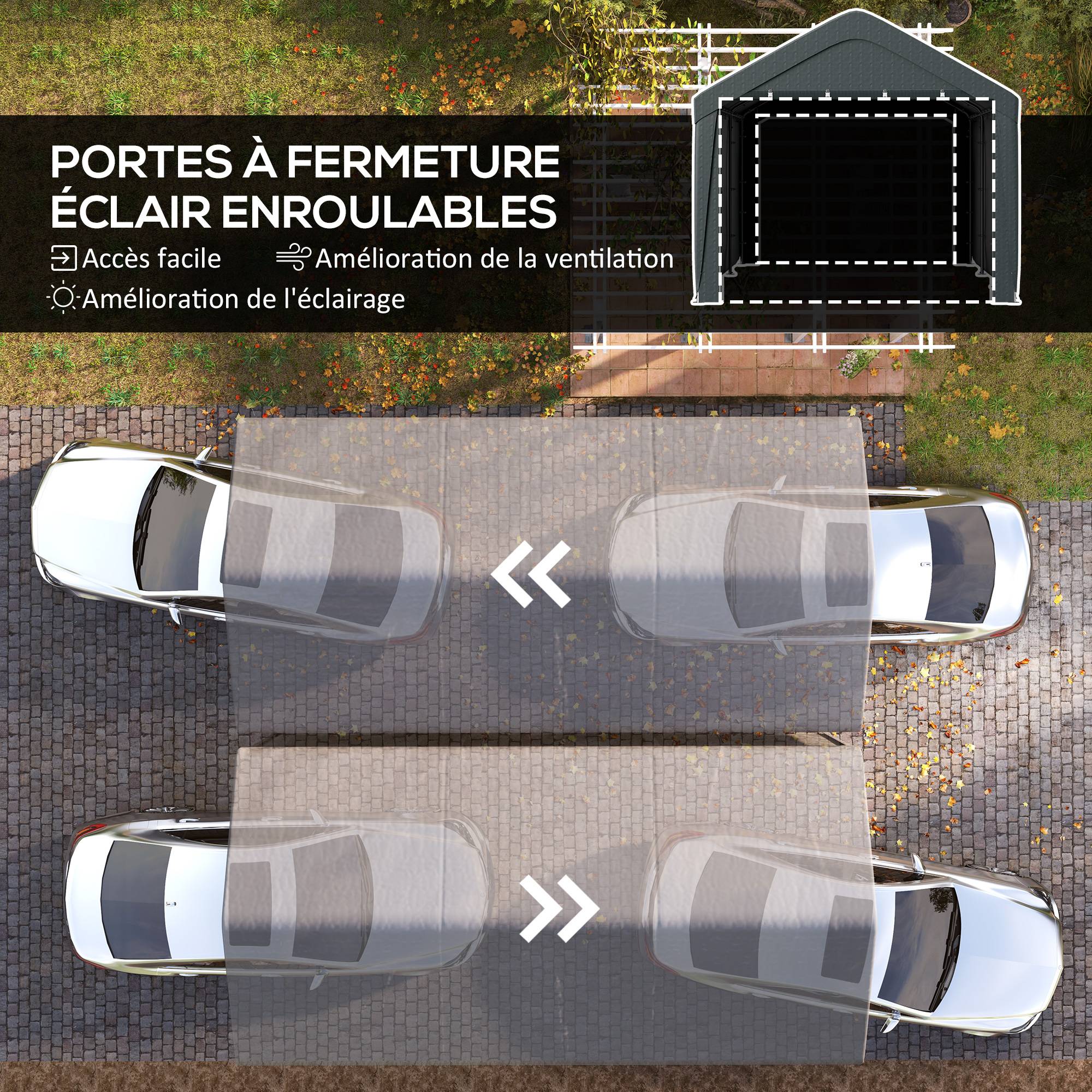 Carport abri voiture acier PE pour extérieur parois amovibles 6x3m gris foncé - ComfortXL Outdoor Living - Image 8