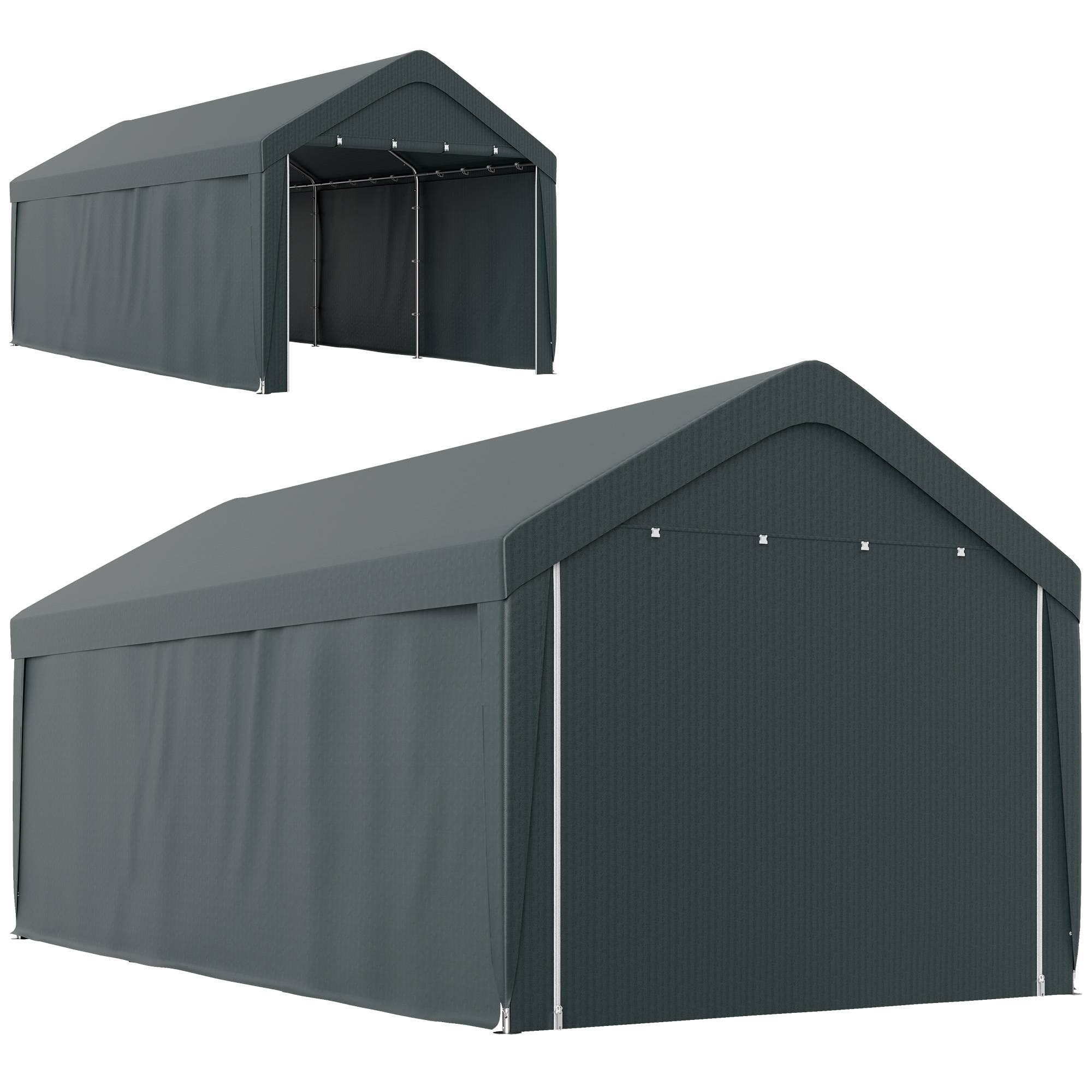 Carport abri voiture acier PE pour extérieur parois amovibles 6x3m gris foncé - ComfortXL Outdoor Living - Image 2