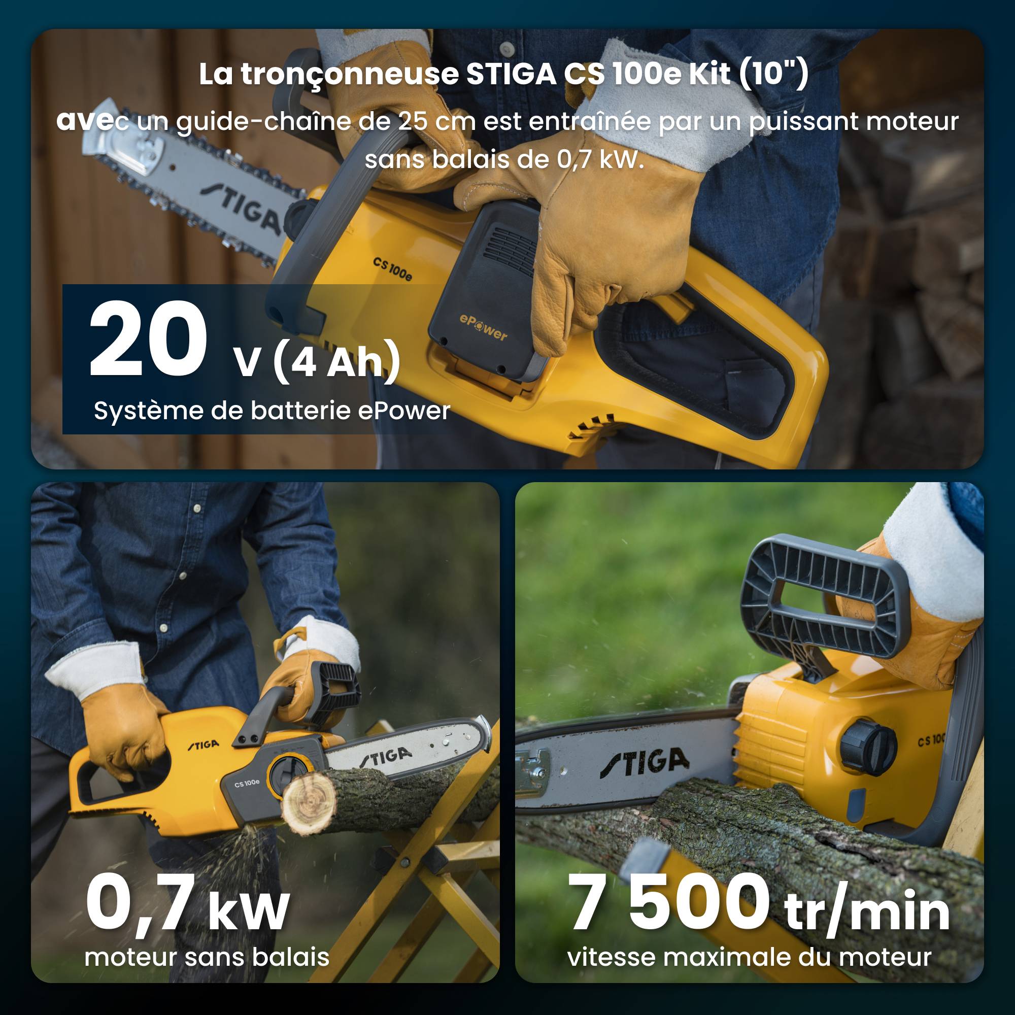 Stiga - Kit tronçonneuse CS 100e, batterie 20V, moteur 700 W - STIGA - Imagen 2