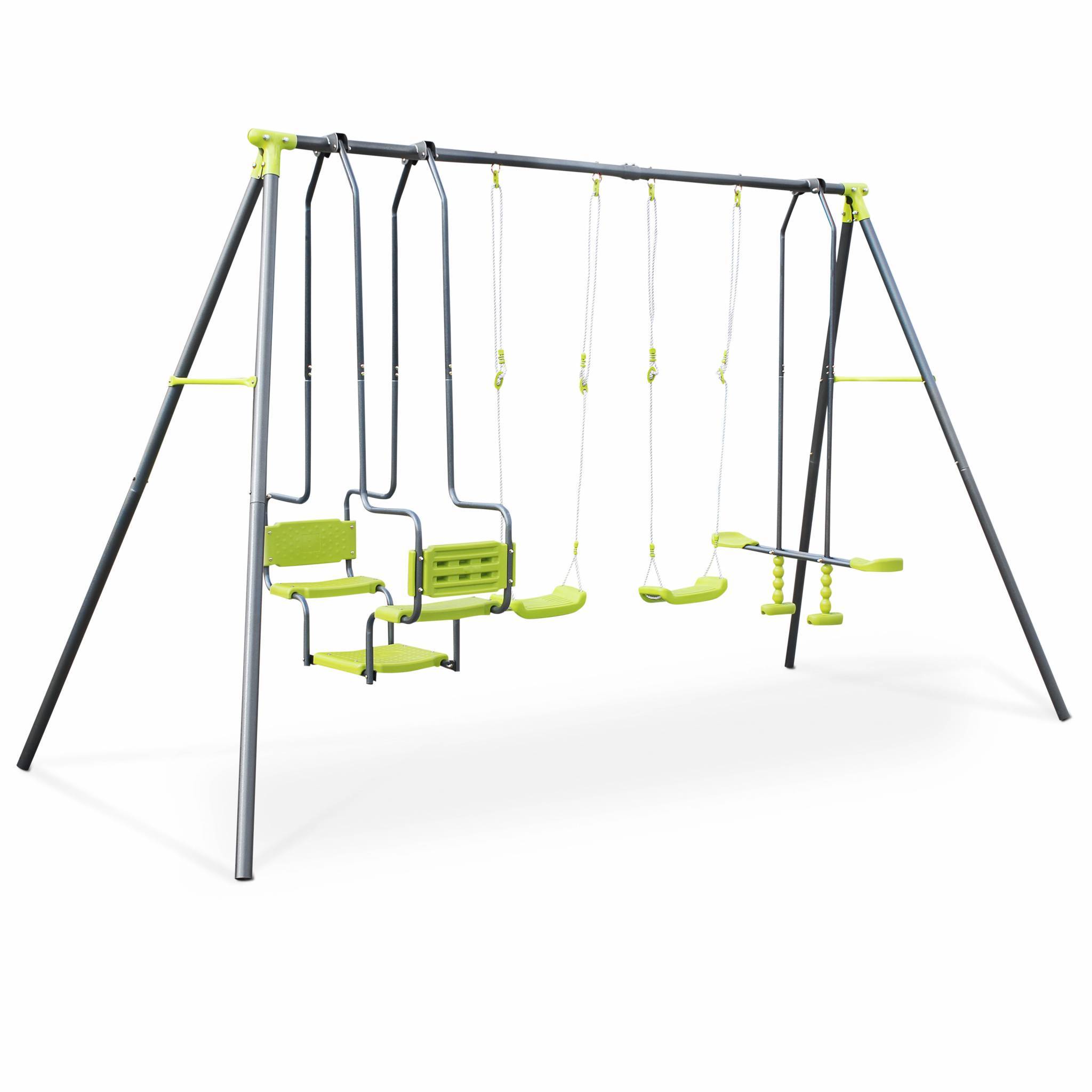 Balançoire 4 agrès Meltemi. portique 6 places avec 2 balançoires. 1 face à face et 1 nacelle. 223cm de hauteur. station de jeux extérieure | sweeek - Image 1