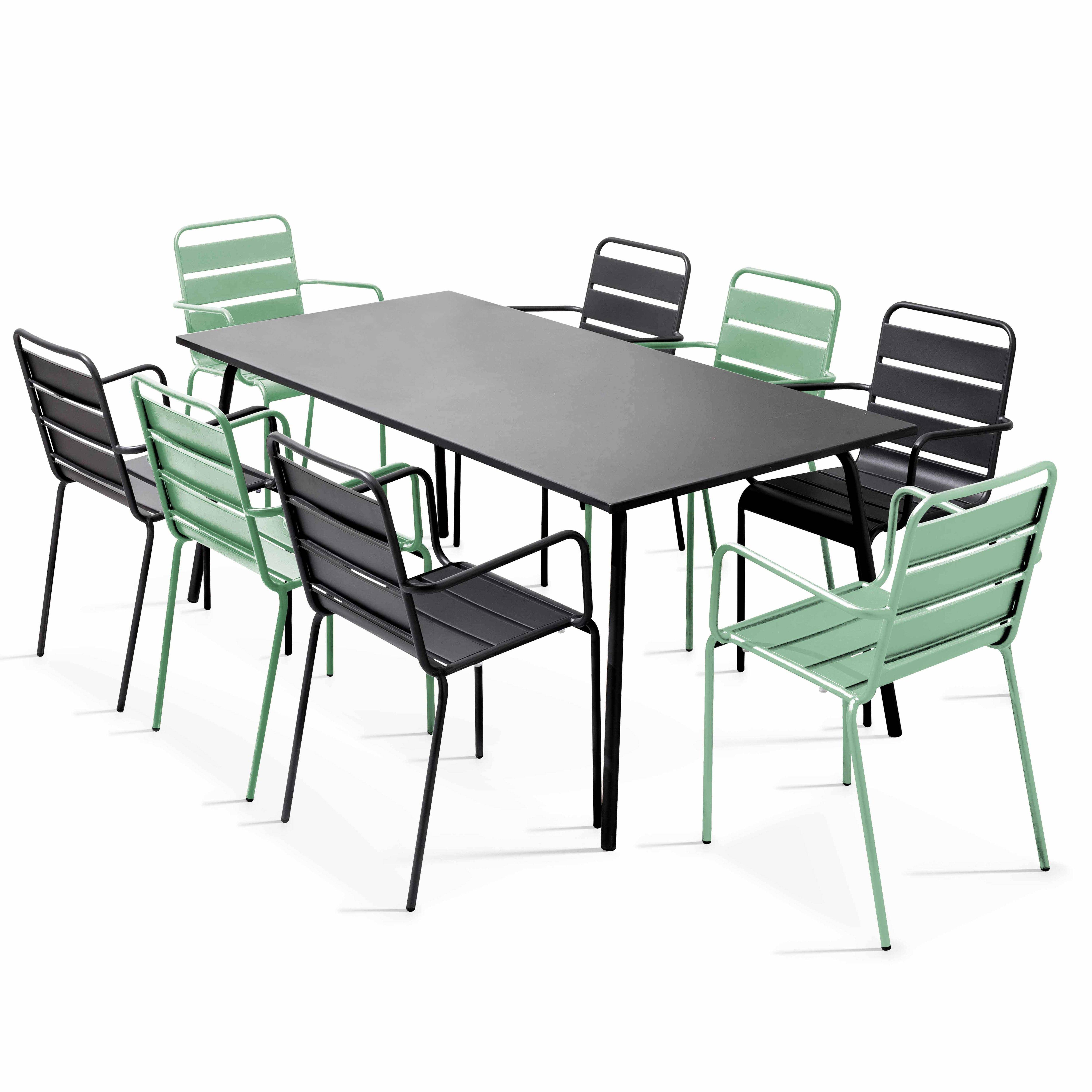 Oviala - Ensemble table de jardin et 8 fauteuils en métal vert sauge et gris Palavas - Oviala - Imagen 1