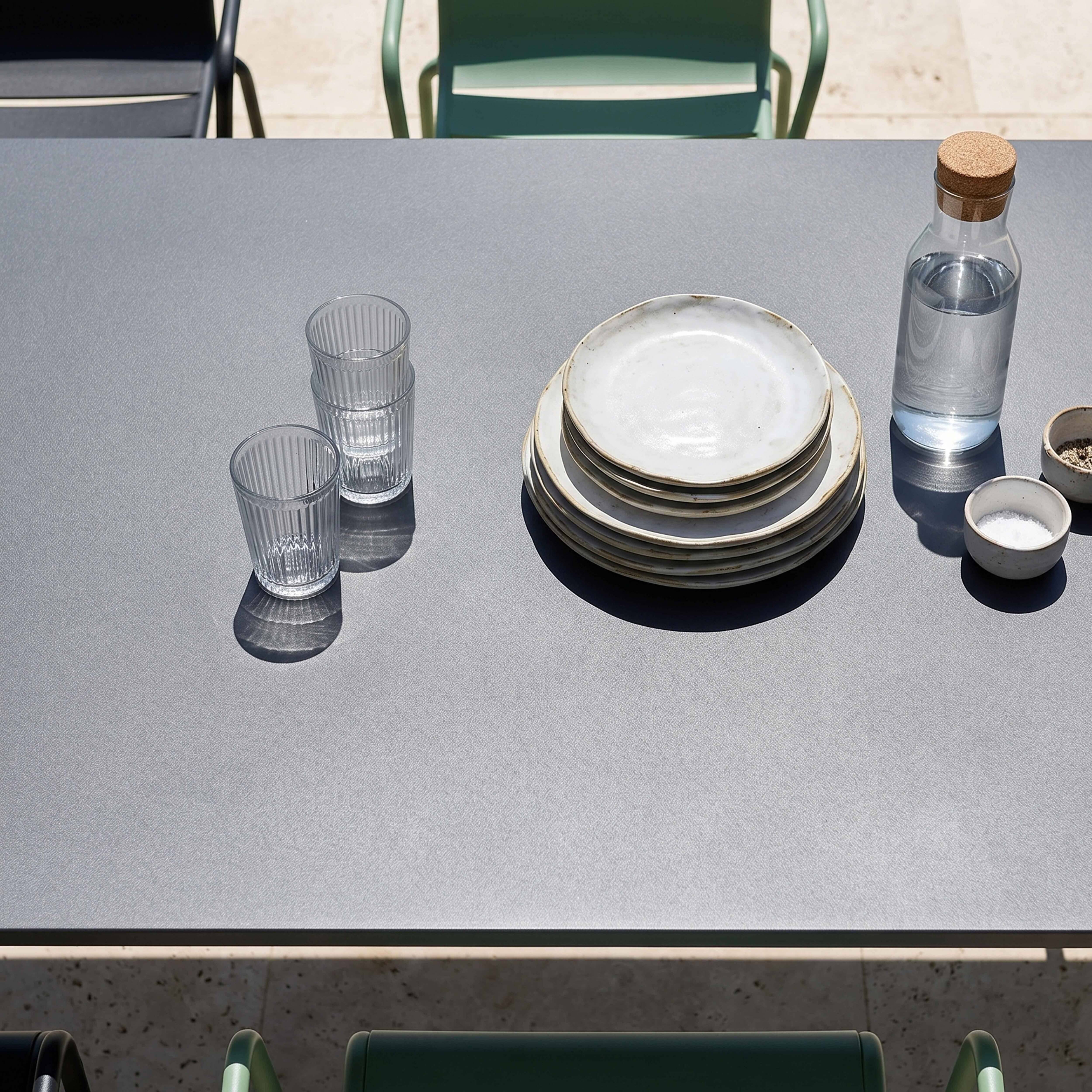 Oviala - Ensemble table de jardin et 8 fauteuils en métal vert sauge et gris Palavas - Oviala - Imagen 3