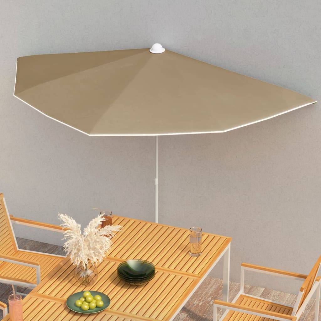 PANGIVO - Demi-parasol de jardin polyester acier taupe 180 x 90 x 195 cm - PANGIVO