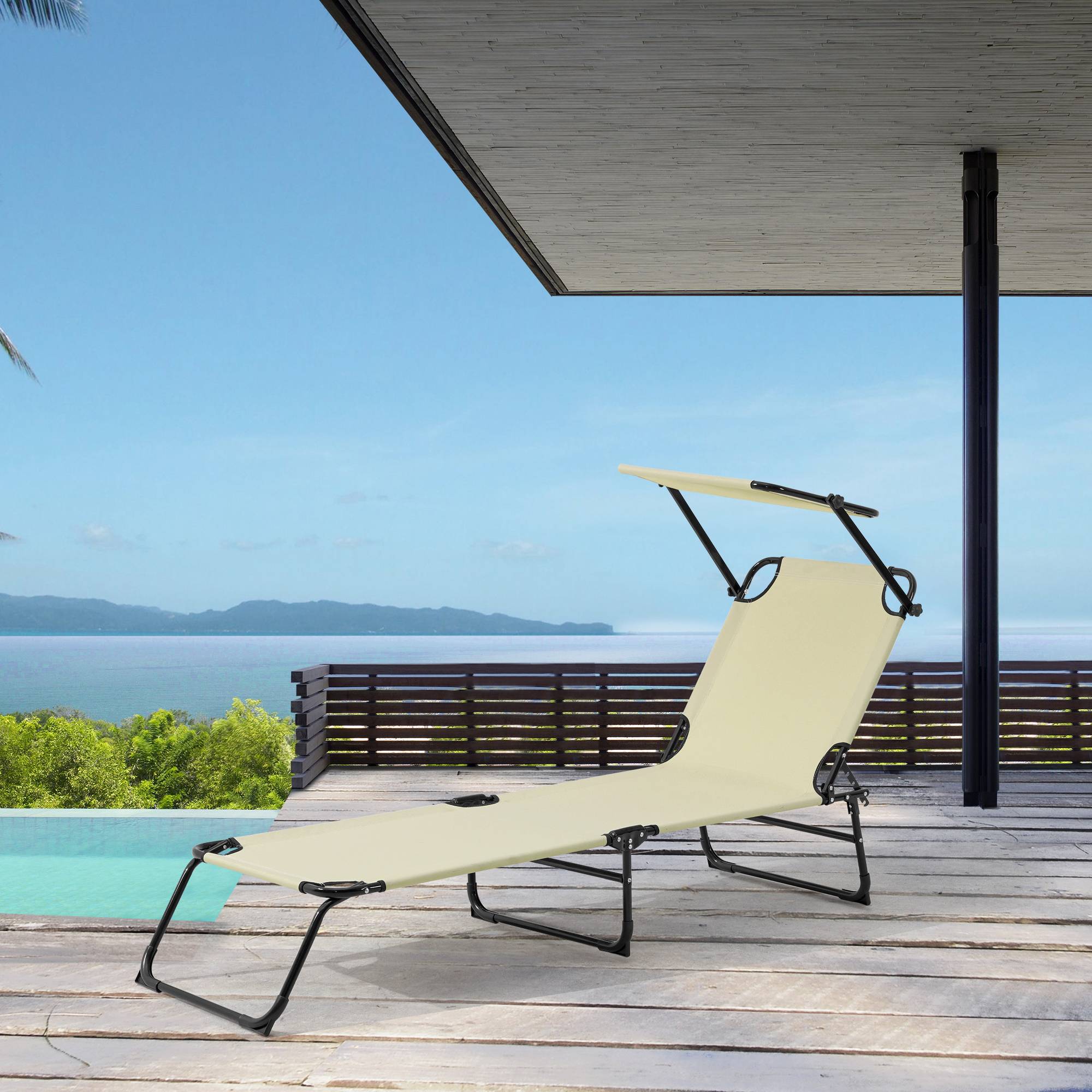Casa.Pro - Tumbona Plegable Lomeda con Parasol Crema 187 x 53 x 27 cm [casa.pro] - Imagen 2