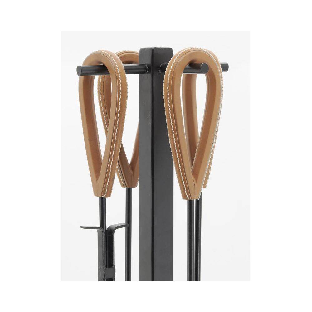 Aubry Gaspard - Valet de cheminée 4 accessoires en métal et cuir - Imagen 2