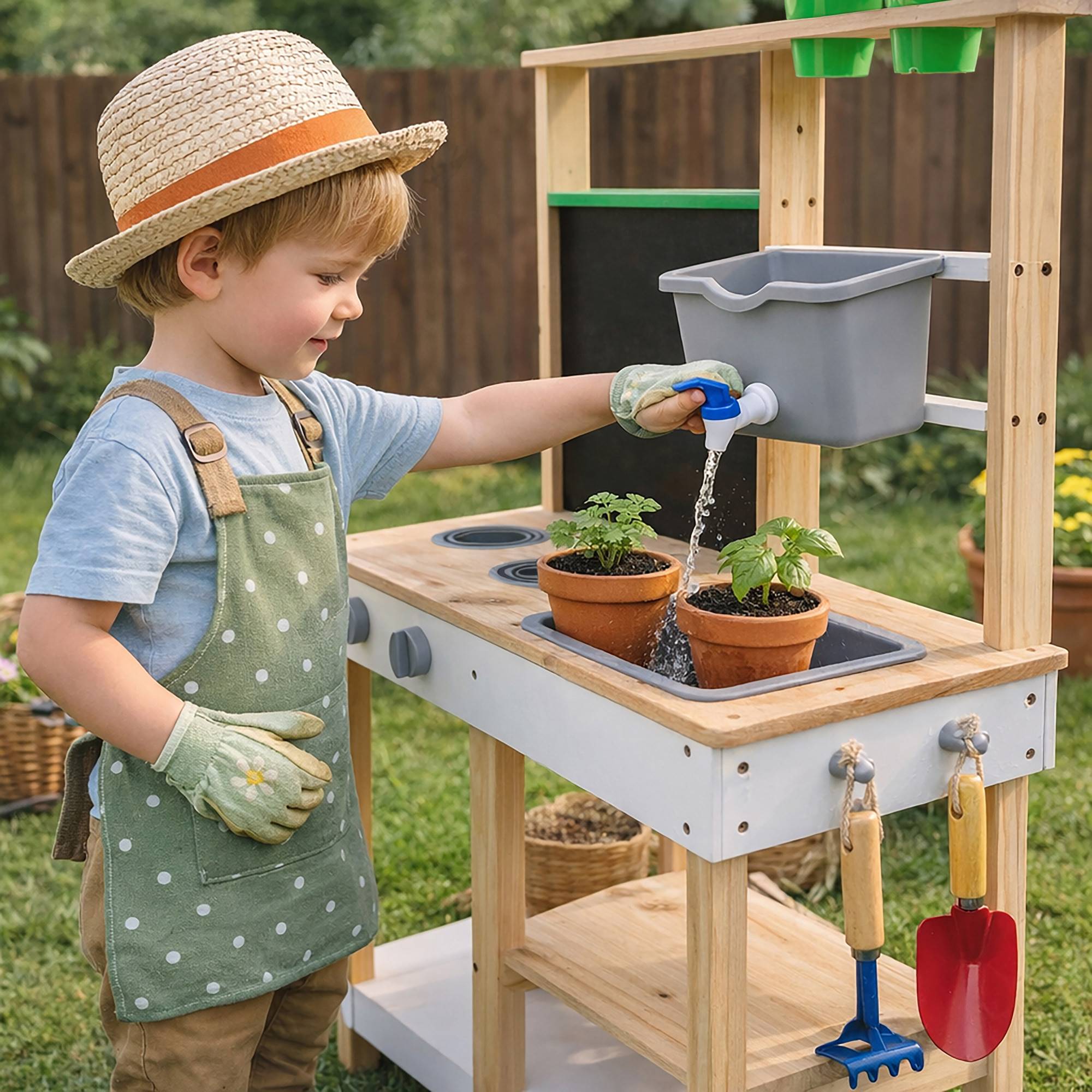 Cuisine Extérieure Bois avec Accessoires et Évier, Beige, Teamson Kids - Image 6