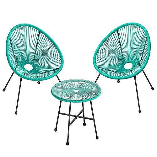 Helloshop26 - Salon de jardin lot 3 meubles de terrasse chaises d'extérieur acapulco avec table en verre turquoise