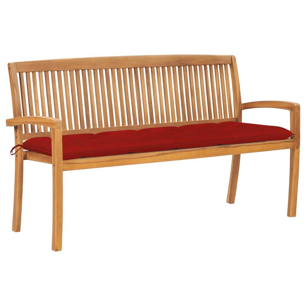 Helloshop26 - Banc de jardin meuble de patio d'extérieur terrasse empilable et coussin 159 cm bois de teck massif - Imagen 1