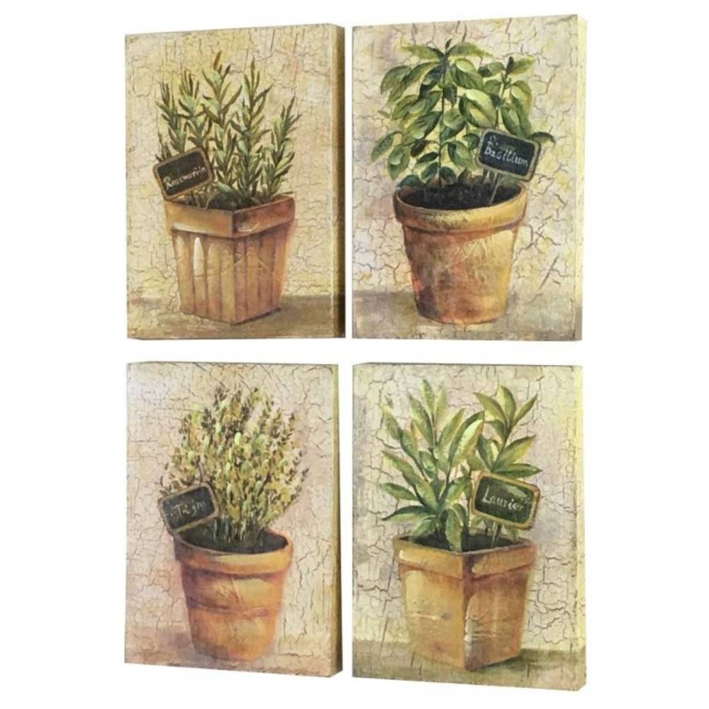 Set de 4 tableaux en bois multicolores "aromates" 20 x 12.5 cm Chemin de campagne