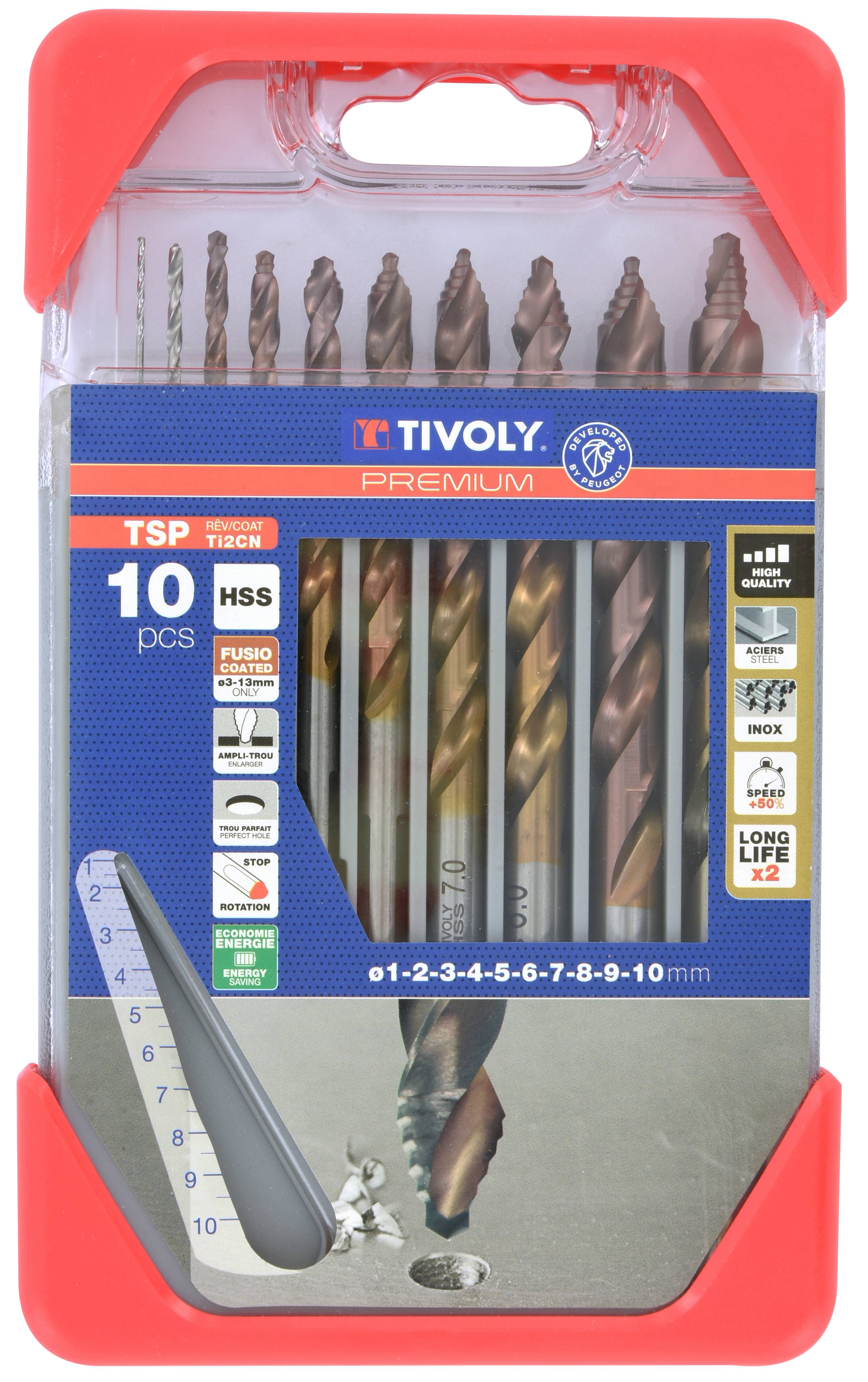 Tivoly - Tivoly Coffret 10 forets métaux TSP HSS Affûtage étagé revêtu FUSIO Ø 1 à 10mm PREMIUM - Image 2