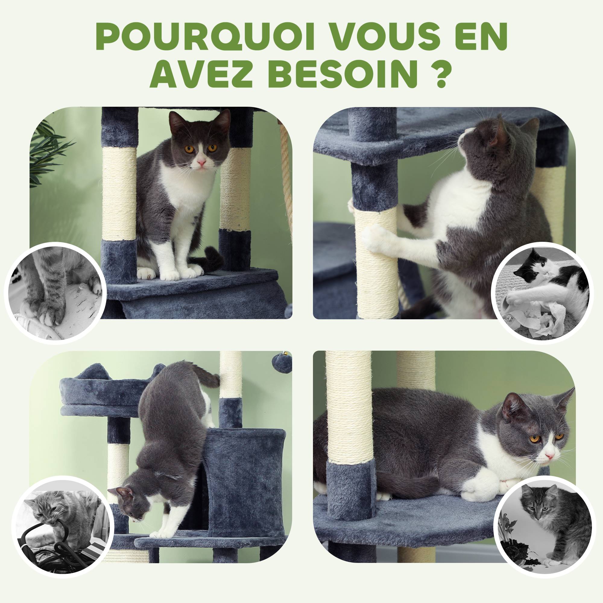 Arbre à chat panneaux de particules intérieur multi-niveaux 60x50x206cm gris foncé - ComfortXL Outdoor Living - Image 9