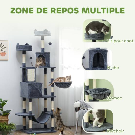 Arbre à chat panneaux de particules intérieur multi-niveaux 60x50x206cm gris foncé - ComfortXL Outdoor Living - Image 6
