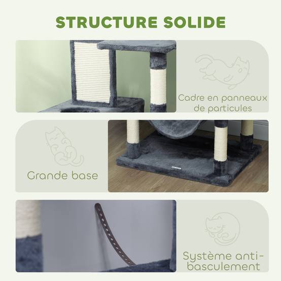 Arbre à chat panneaux de particules intérieur multi-niveaux 60x50x206cm gris foncé - ComfortXL Outdoor Living - Image 7