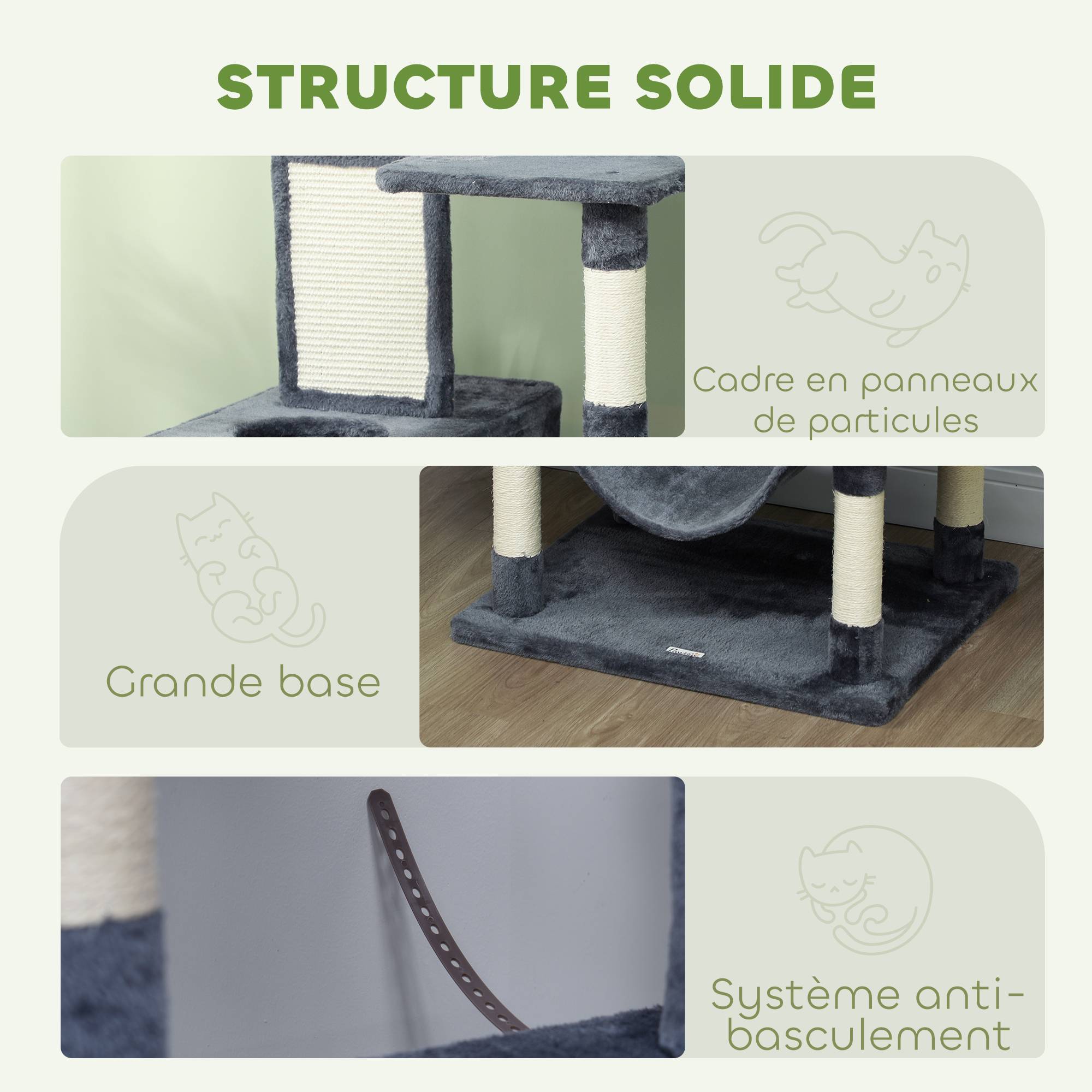 Arbre à chat panneaux de particules intérieur multi-niveaux 60x50x206cm gris foncé - ComfortXL Outdoor Living - Image 7