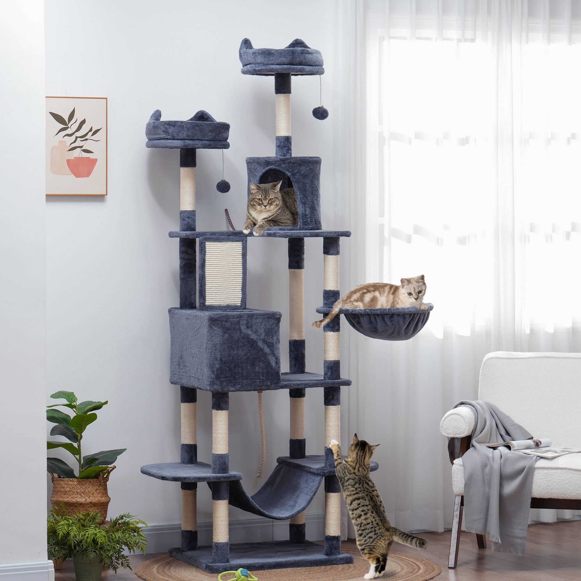 Arbre à chat panneaux de particules intérieur multi-niveaux 60x50x206cm gris foncé - ComfortXL Outdoor Living - Image 4
