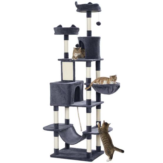 Arbre à chat panneaux de particules intérieur multi-niveaux 60x50x206cm gris foncé - ComfortXL Outdoor Living - Image 1