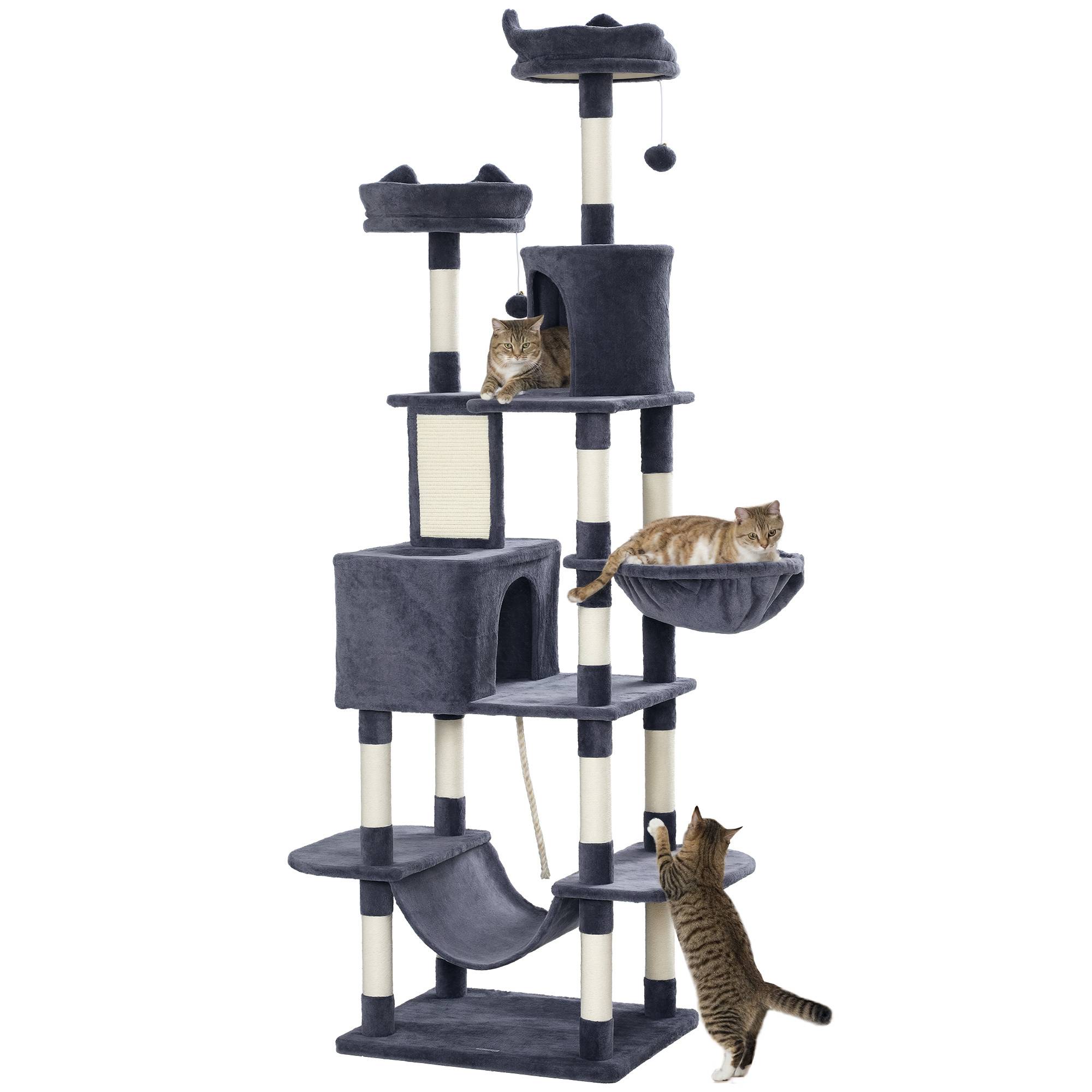 Arbre à chat panneaux de particules intérieur multi-niveaux 60x50x206cm gris foncé - ComfortXL Outdoor Living - Image 1